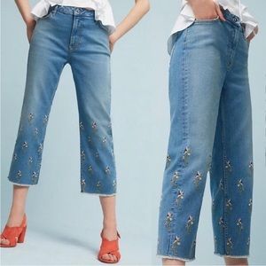 Anthropologie embroidered cropped jeans